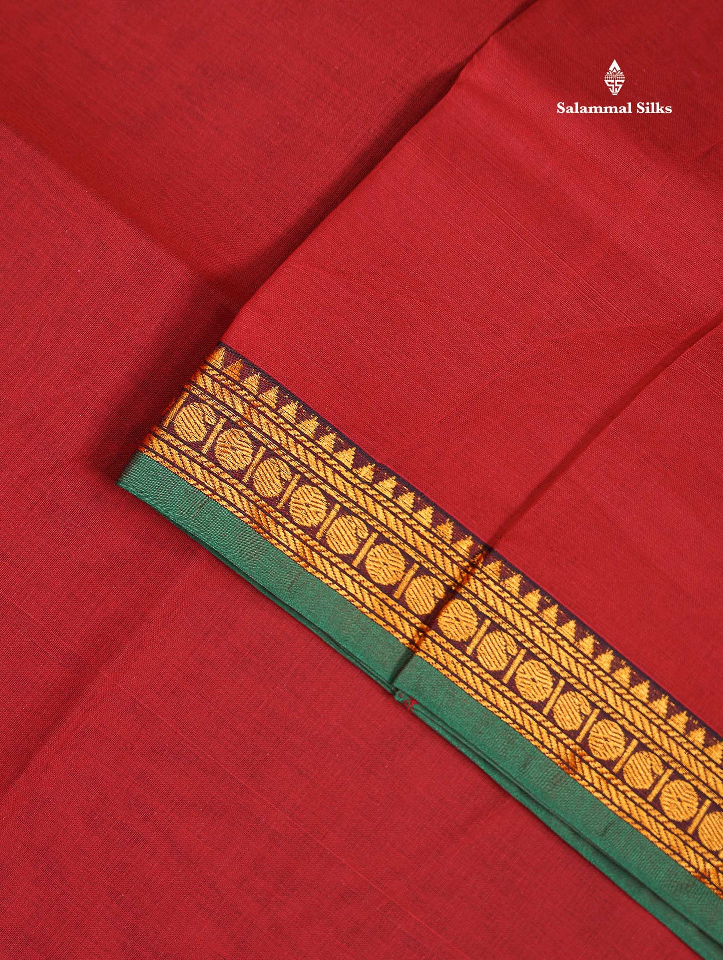 Beautiful Redish Maroon Plain Pure Cotton Saree With Contrast Dual Tone Bottle Green Thread Work Traditional Small Border
