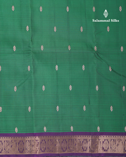 Bottle Green Puremix Silk Saree With Contrast Dark Purple Traditional Small Border