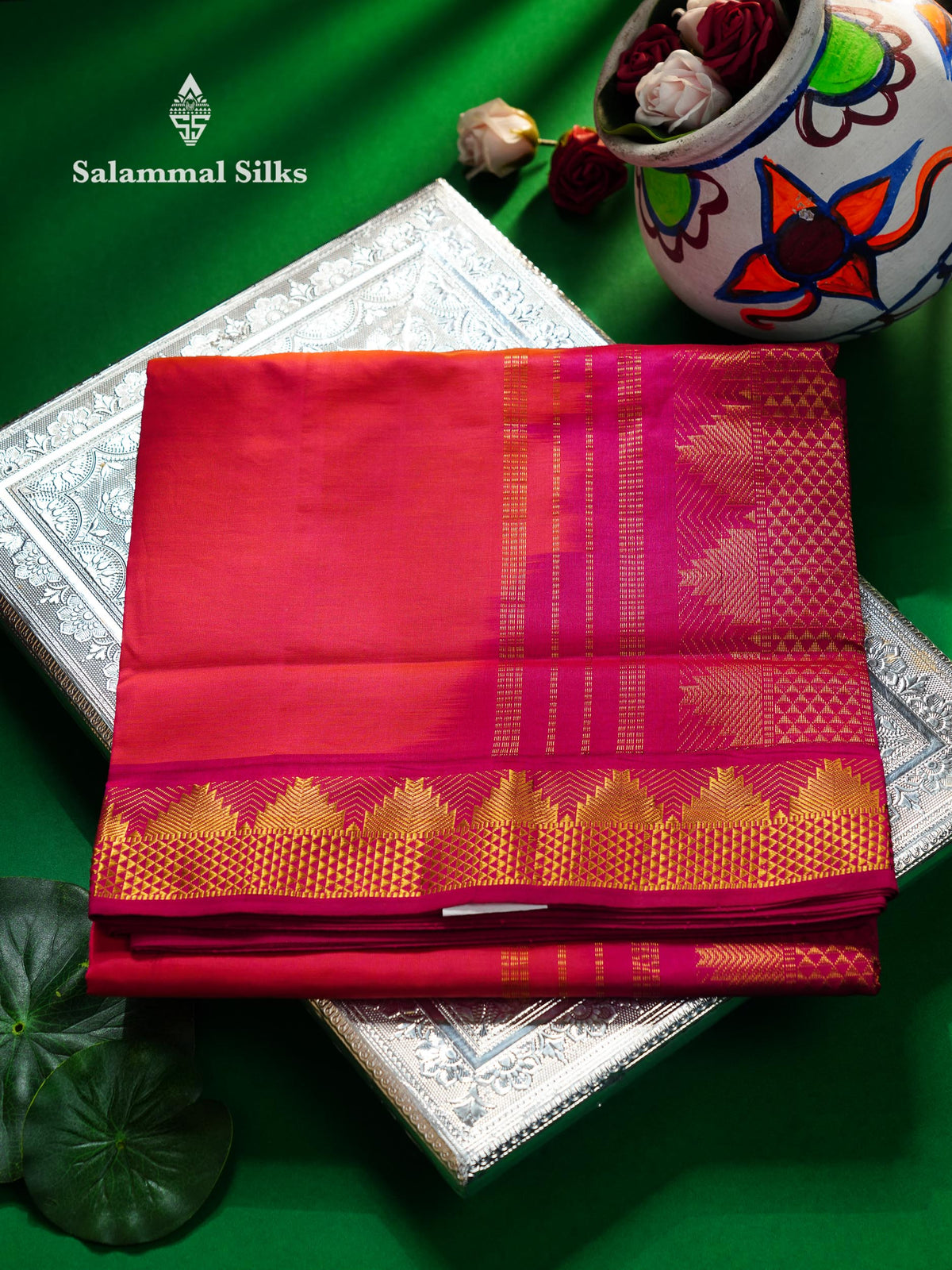 Beautiful Dual Tone Pinkish Peach Plain 10 Yards Semi Silk Cotton Saree With Traditional Border