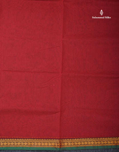 Beautiful Redish Maroon Plain Pure Cotton Saree With Contrast Dual Tone Bottle Green Thread Work Traditional Small Border