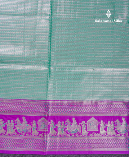 Beautiful Baby Pink Tissue Silk Mix Saree With Contrast Vadamalli Traditional Pallaku Evening Morning Border