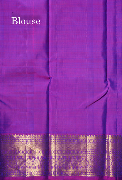 Kanjivaram Beautiful Peacock Blue Gold Zari Lines Pure Silk Saree With Vadamalli Border