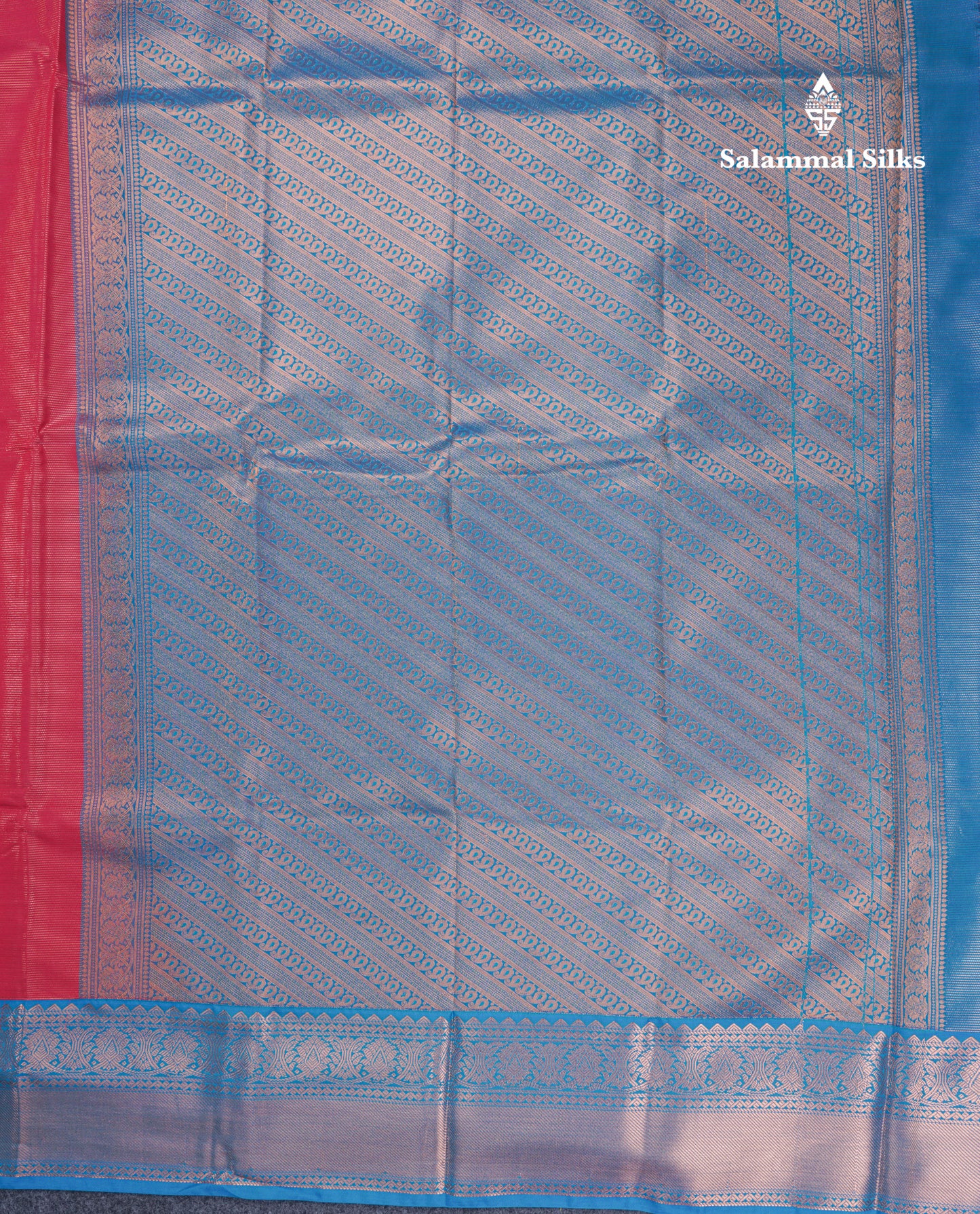 Dual Tone Reddish Pink Vairaoosi Lines Semi Silk Saree With Contrast Ramar Blue Border