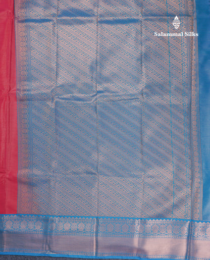 Dual Tone Reddish Pink Vairaoosi Lines Semi Silk Saree With Contrast Ramar Blue Border