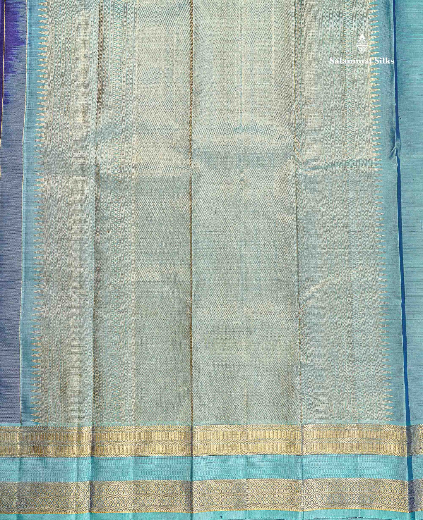 Pure Kanjivaram Silk Saree - Navy Blue Colour Body With Butta & Contrast Aqua Blue Gap Border