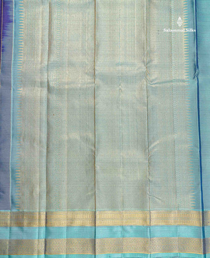Pure Kanjivaram Silk Saree - Navy Blue Colour Body With Butta & Contrast Aqua Blue Gap Border
