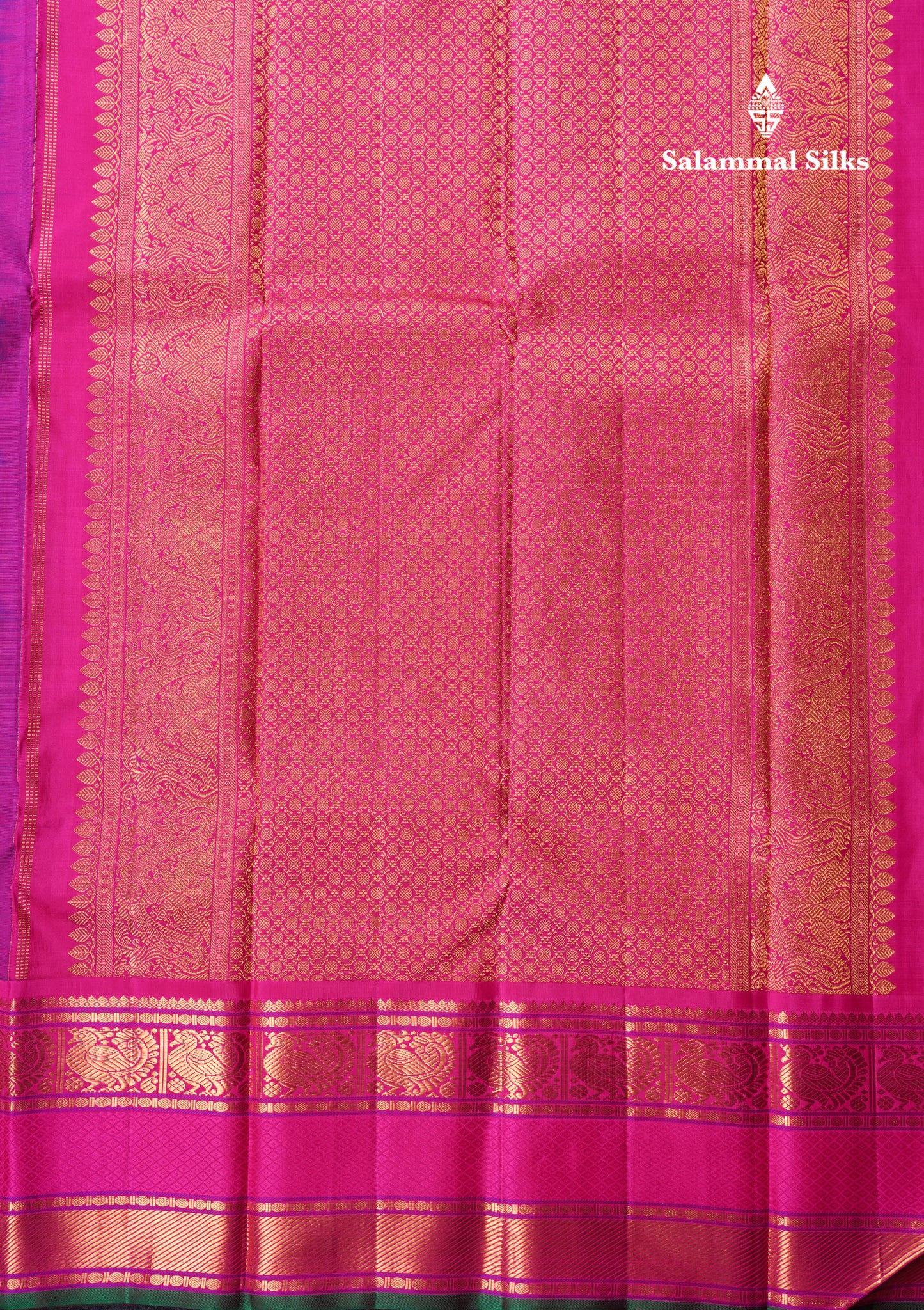 Kanjivaram Beautiful Anandha Blue Checks Pure Silk Saree With Korvai Magenta Rose  Border