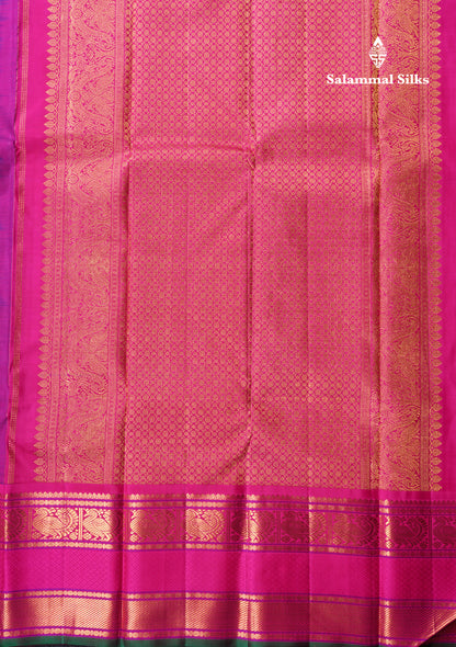 Kanjivaram Beautiful Anandha Blue Checks Pure Silk Saree With Korvai Magenta Rose  Border