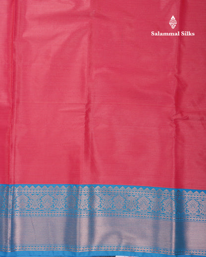 Dual Tone Reddish Pink Vairaoosi Lines Semi Silk Saree With Contrast Ramar Blue Border