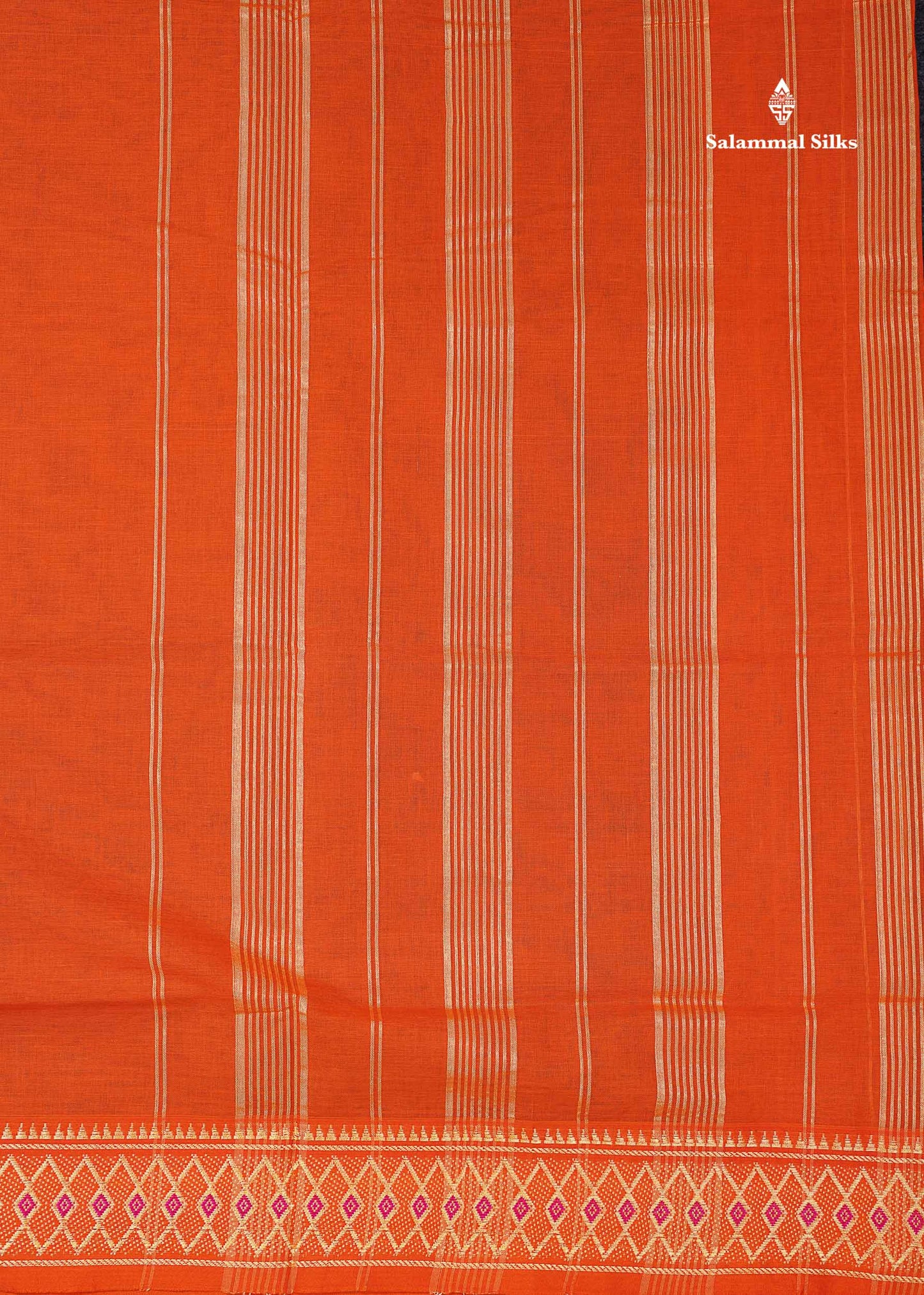 Beautiful Orange Plain Pure Cotton Saree With Traditional Border