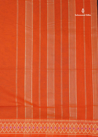 Beautiful Orange Plain Pure Cotton Saree With Traditional Border