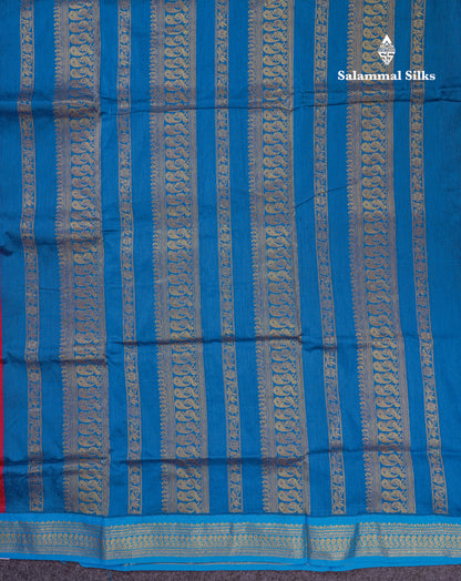 Beautiful Dual Tone Maroon Kalyani Cotton Saree With Contrast Blue Blouse