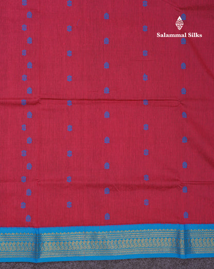 Beautiful Dual Tone Maroon Kalyani Cotton Saree With Contrast Blue Blouse