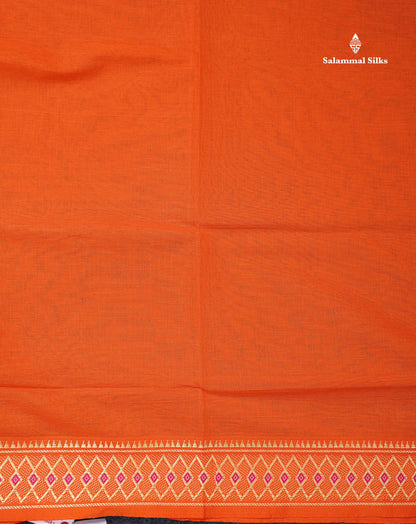 Beautiful Orange Plain Pure Cotton Saree With Traditional Border