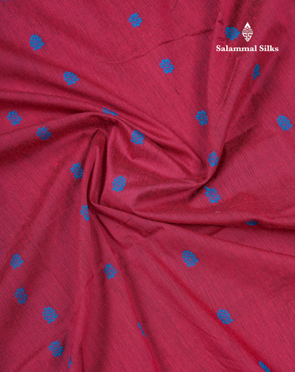 Beautiful Dual Tone Maroon Kalyani Cotton Saree With Contrast Blue Blouse