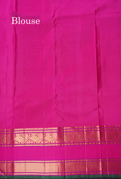 Kanjivaram Beautiful Anandha Blue Checks Pure Silk Saree With Korvai Magenta Rose  Border
