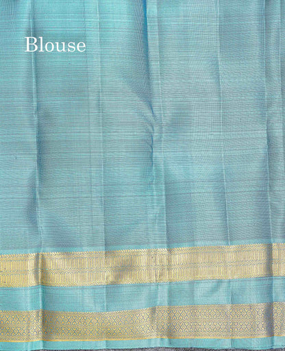 Pure Kanjivaram Silk Saree - Navy Blue Colour Body With Butta & Contrast Aqua Blue Gap Border