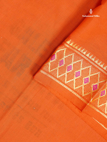 Beautiful Orange Plain Pure Cotton Saree With Traditional Border