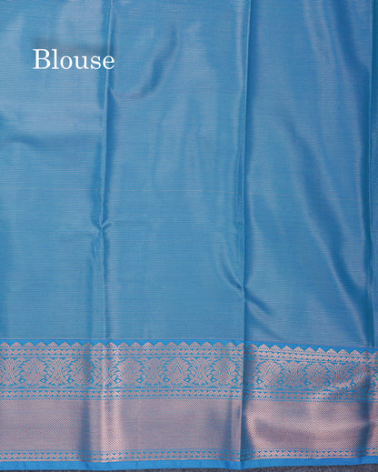 Dual Tone Reddish Pink Vairaoosi Lines Semi Silk Saree With Contrast Ramar Blue Border