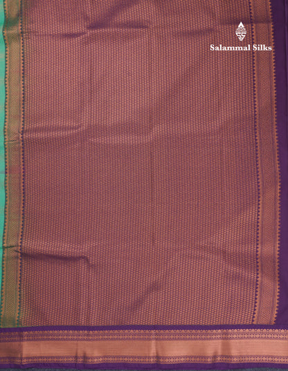 Saffire Green Alai Vairaoosi Lines With Butta Semi Silk Saree With Contrast Dark Purple Traditional Small Border