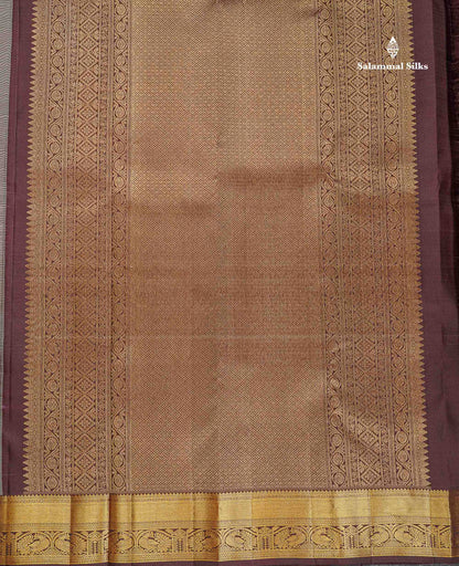 Pure Kanjivaram Silk Saree - Olive Green Colour Body With Butta & Contrast Brown Traditional Border