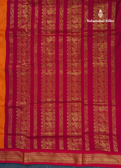 Beautiful Mango Yellow Kalyani Cotton Saree With Contrast Maroon Blouse