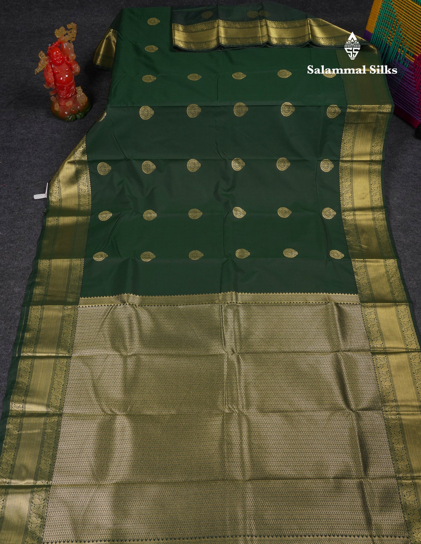 Beautiful Bottle Green Semi Silk Saree With Traditional Border
