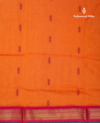 Beautiful Mango Yellow Kalyani Cotton Saree With Contrast Maroon Blouse
