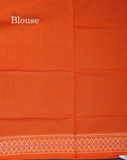 Beautiful Orange Plain Pure Cotton Saree With Traditional Border