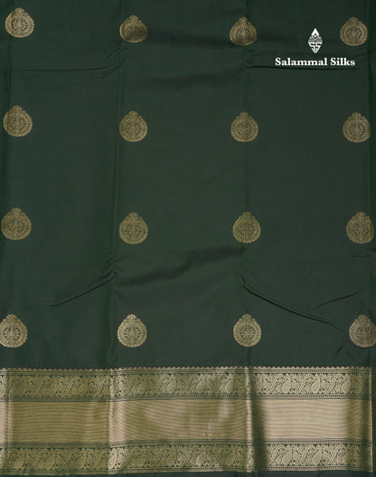 Beautiful Bottle Green Semi Silk Saree With Traditional Border
