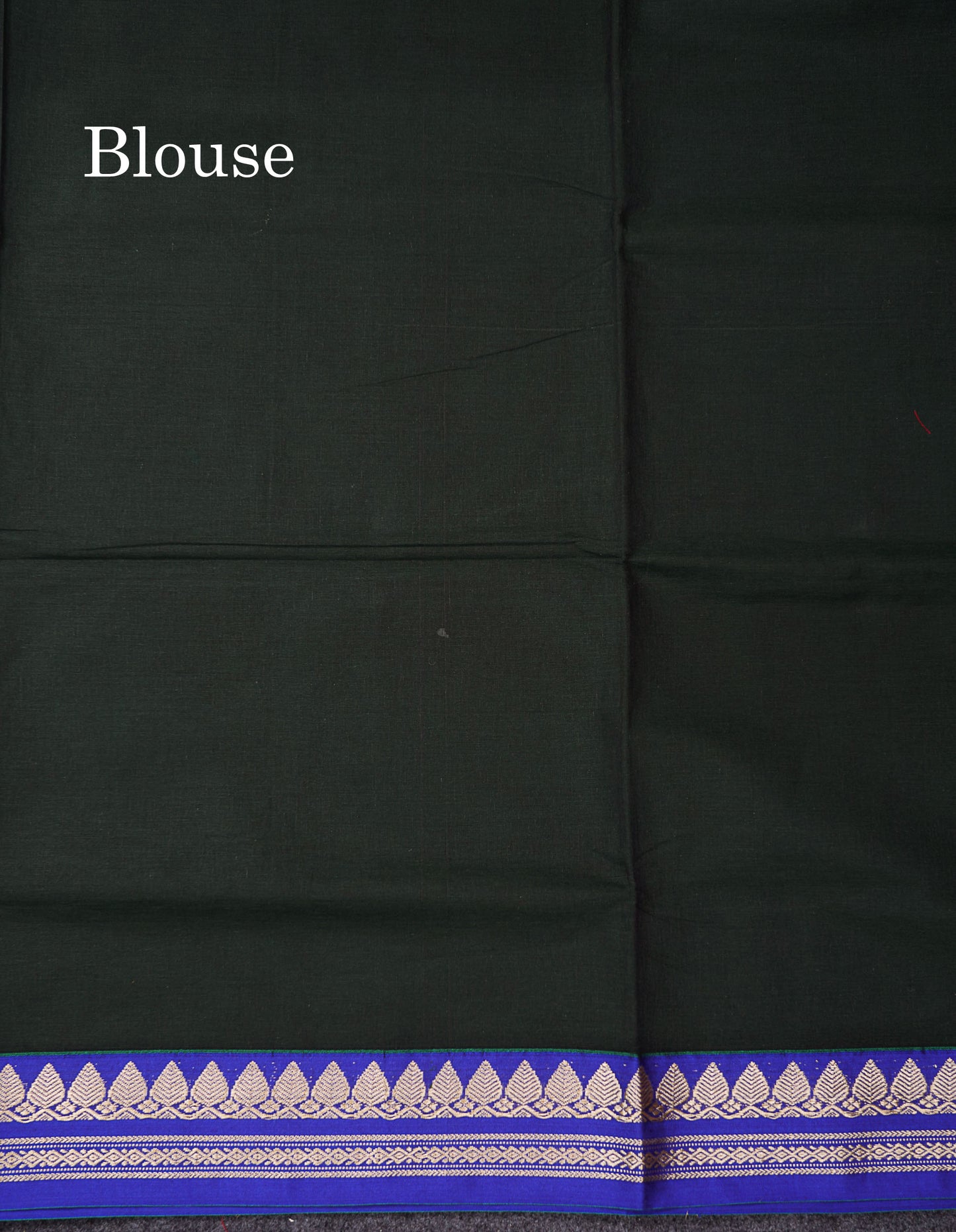 Beautiful Dark Bottle Green Plain Pure Cotton Saree With Contrast Dual Tone Blue Thread Work Border