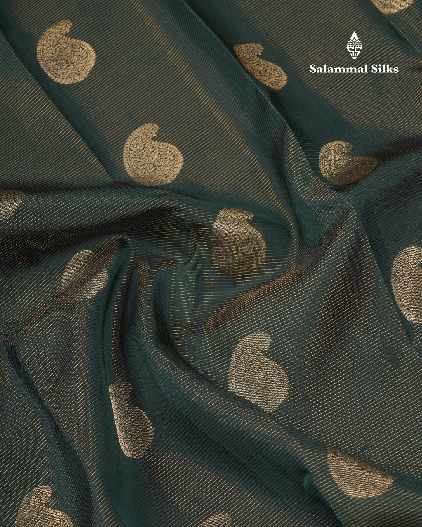 Bottle Green Vaira Oosi With Butta Puremix Silk Saree With Contrast Magenta Traditional Border