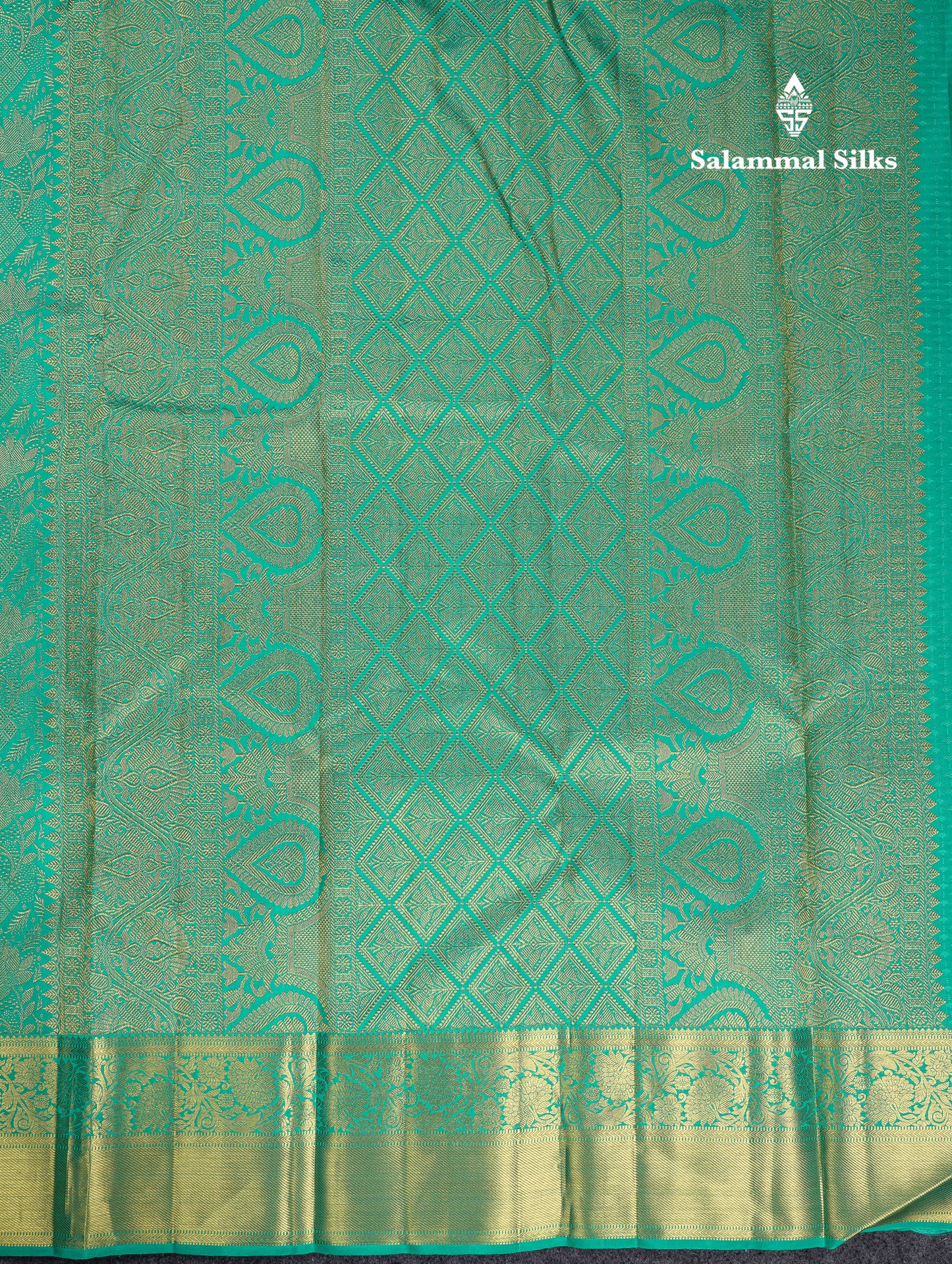 Beautiful Sapphire Green Bridal Pure Kanjivaram Silk Saree With Traditional Border