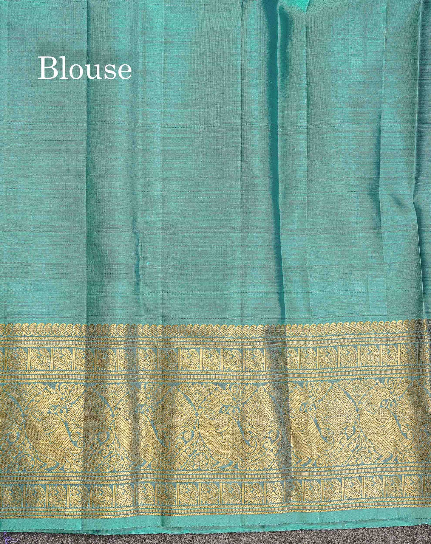 Pure Kanjivaram Silk Saree - Navy Blue Colour Body Vaira Oosi Lines With Butta & Contrast Sea Green Long Border