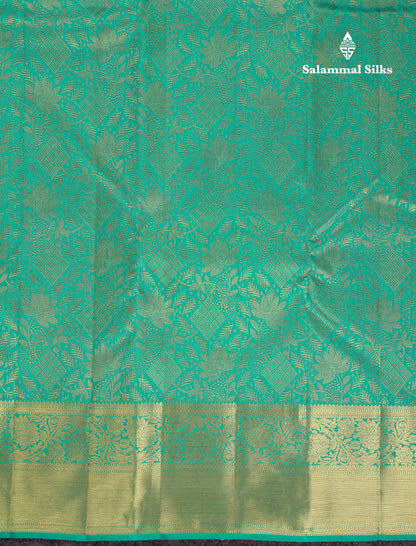 Beautiful Sapphire Green Bridal Pure Kanjivaram Silk Saree With Traditional Border