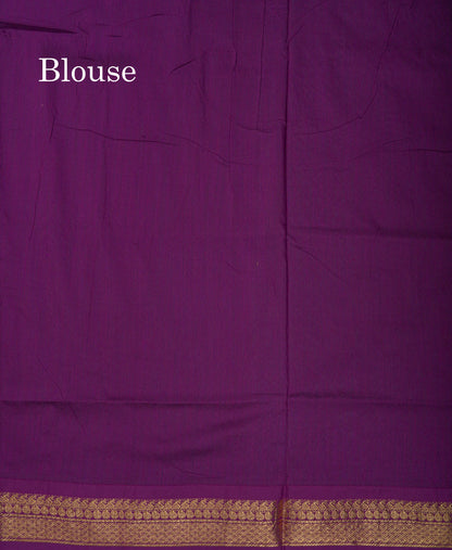 Beautiful Sapphire Green Kalyani Cotton Saree With Contrast Dark Purple Blouse