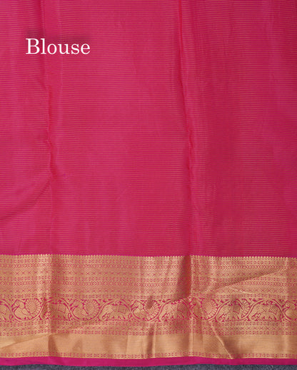 Bottle Green Vaira Oosi With Butta Puremix Silk Saree With Contrast Magenta Traditional Border