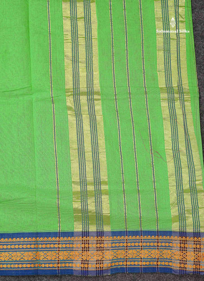 Beautiful Mango Yellow Plain Pure Cotton Saree With Contrast Dual Tone Green Traditional Border