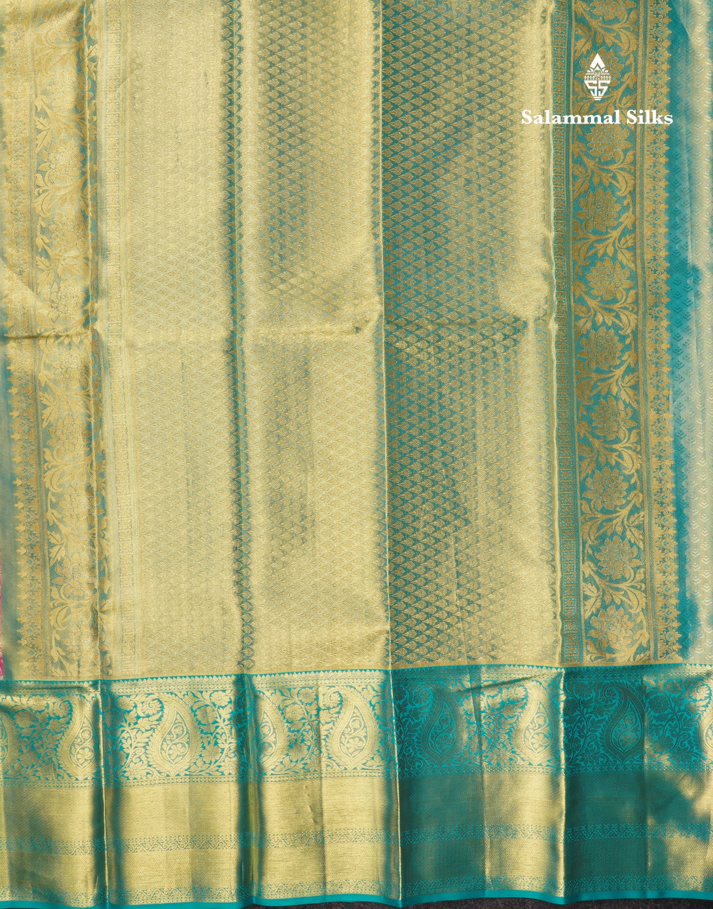 Pink Tissue Bridal Pure Kanjivaram Silk Saree With Sapphire Green Border
