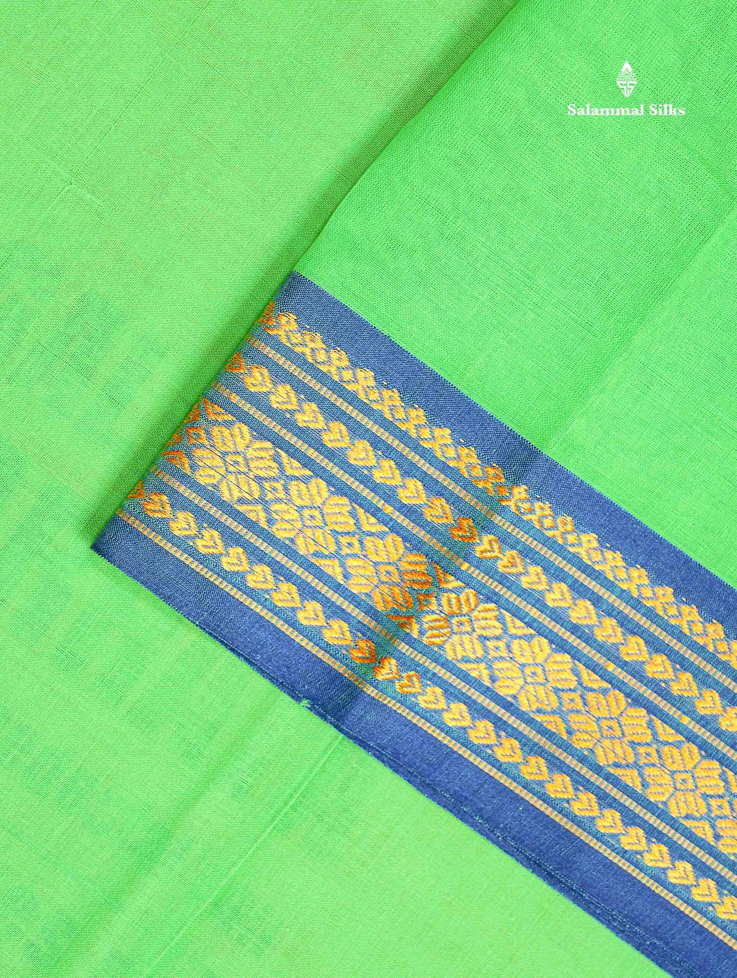 Beautiful Mango Yellow Plain Pure Cotton Saree With Contrast Dual Tone Green Traditional Border