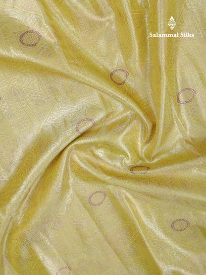 Lavender Geometric Pattern Tissue Bridal Semi Silk Saree With Contrast Peacock Green Traditional Border