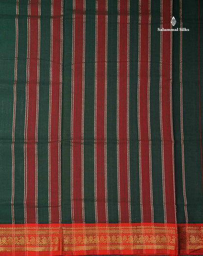 Beautiful Bottle Green Plain Pure Cotton Saree With Contrast Redish Maroon Traditional Border