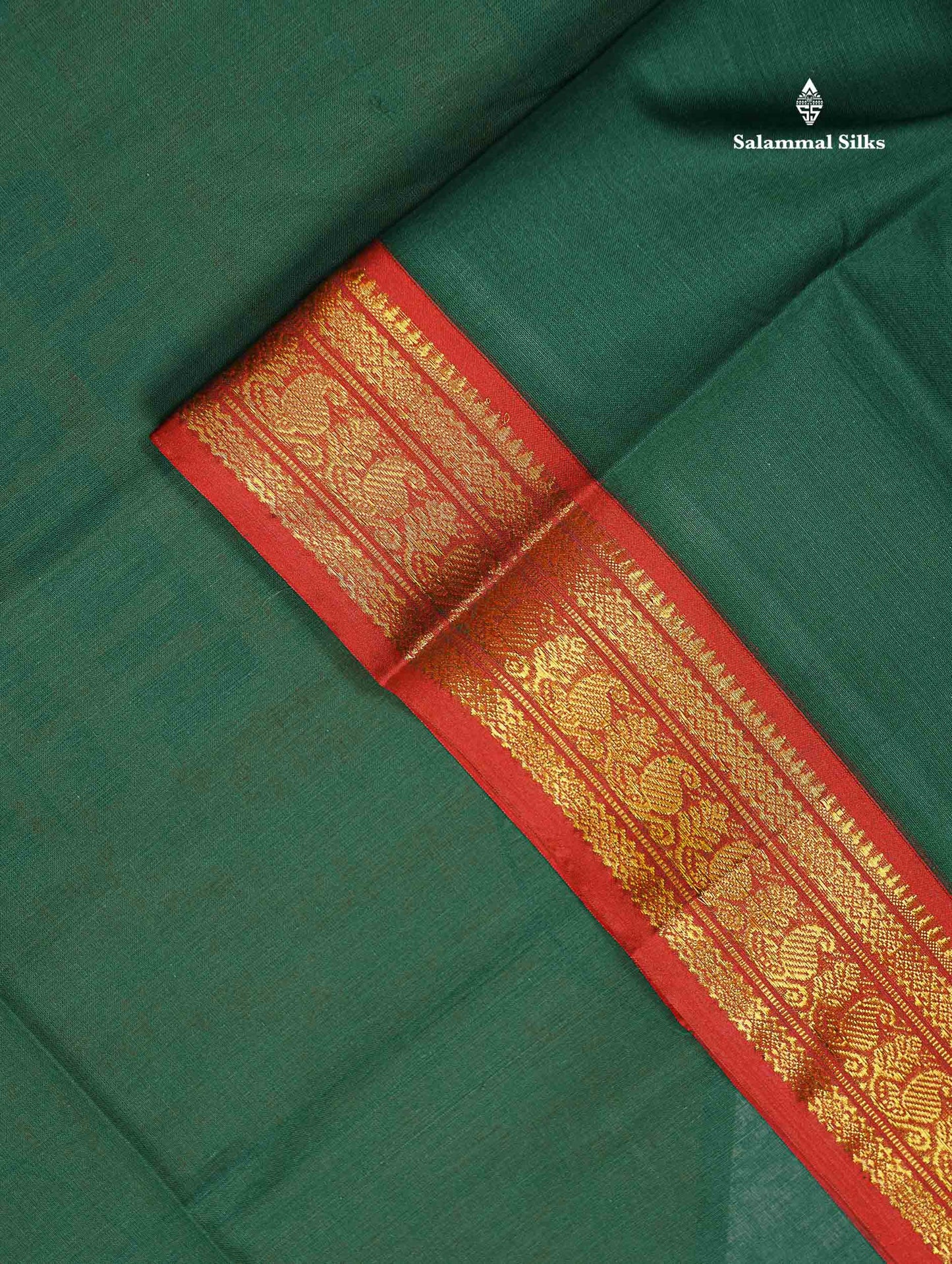 Beautiful Bottle Green Plain Pure Cotton Saree With Contrast Maroon Traditional Border