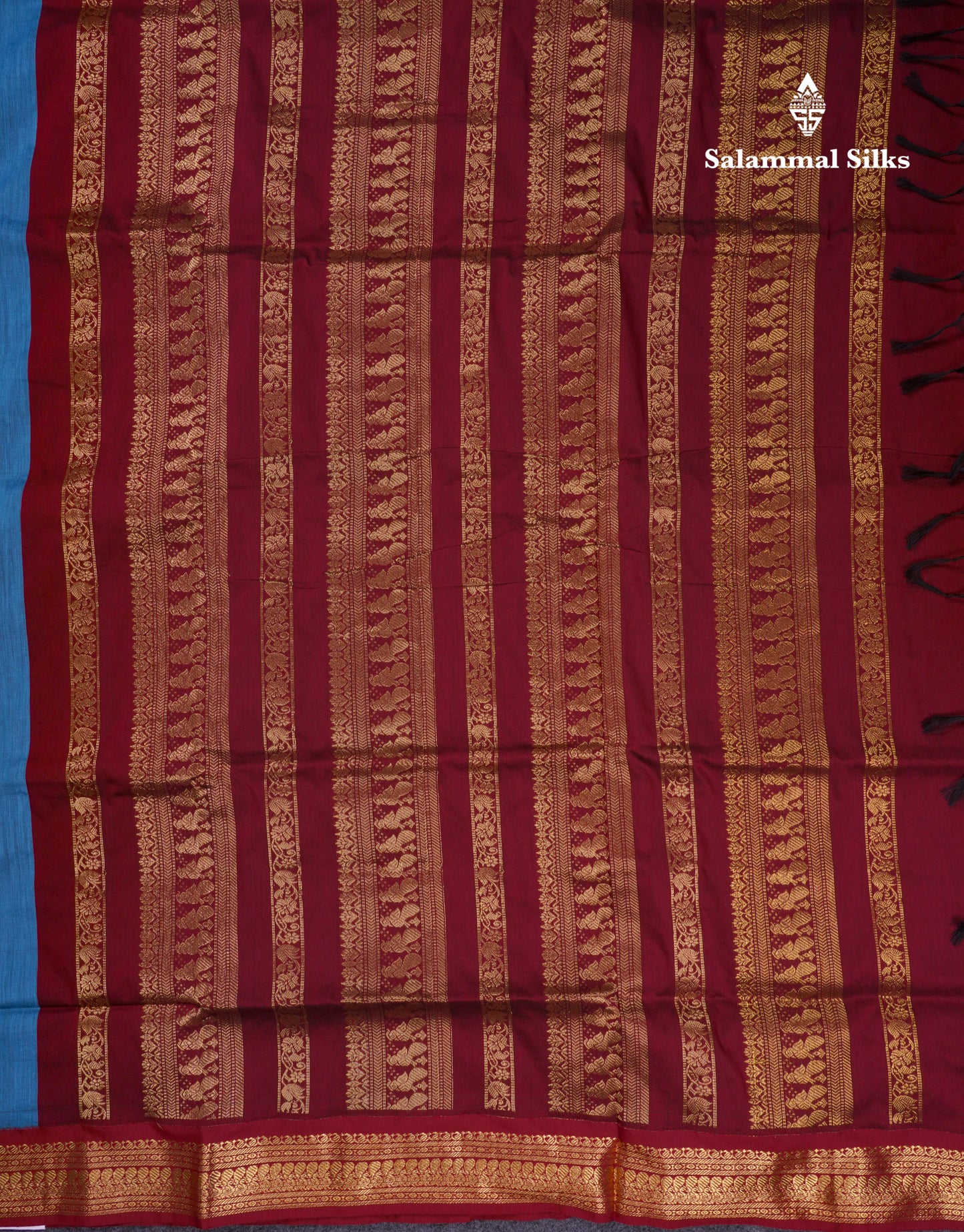Beautiful Blue Kalyani Cotton Saree With Contrast Dark Maroon Blouse