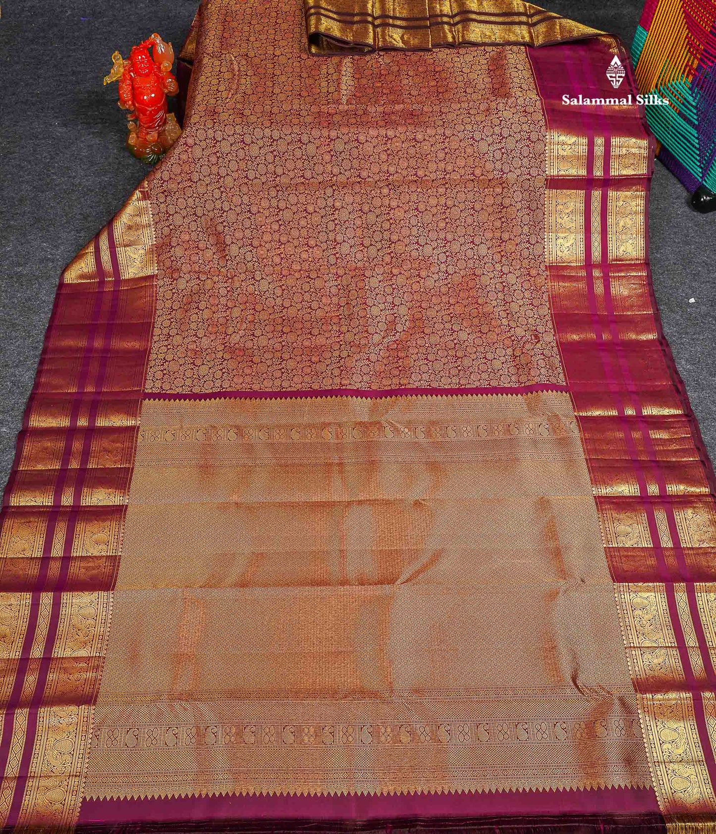 Bridal Pure Kanjivaram Silk Saree - Wine Purple Colour Body With Traditional Border