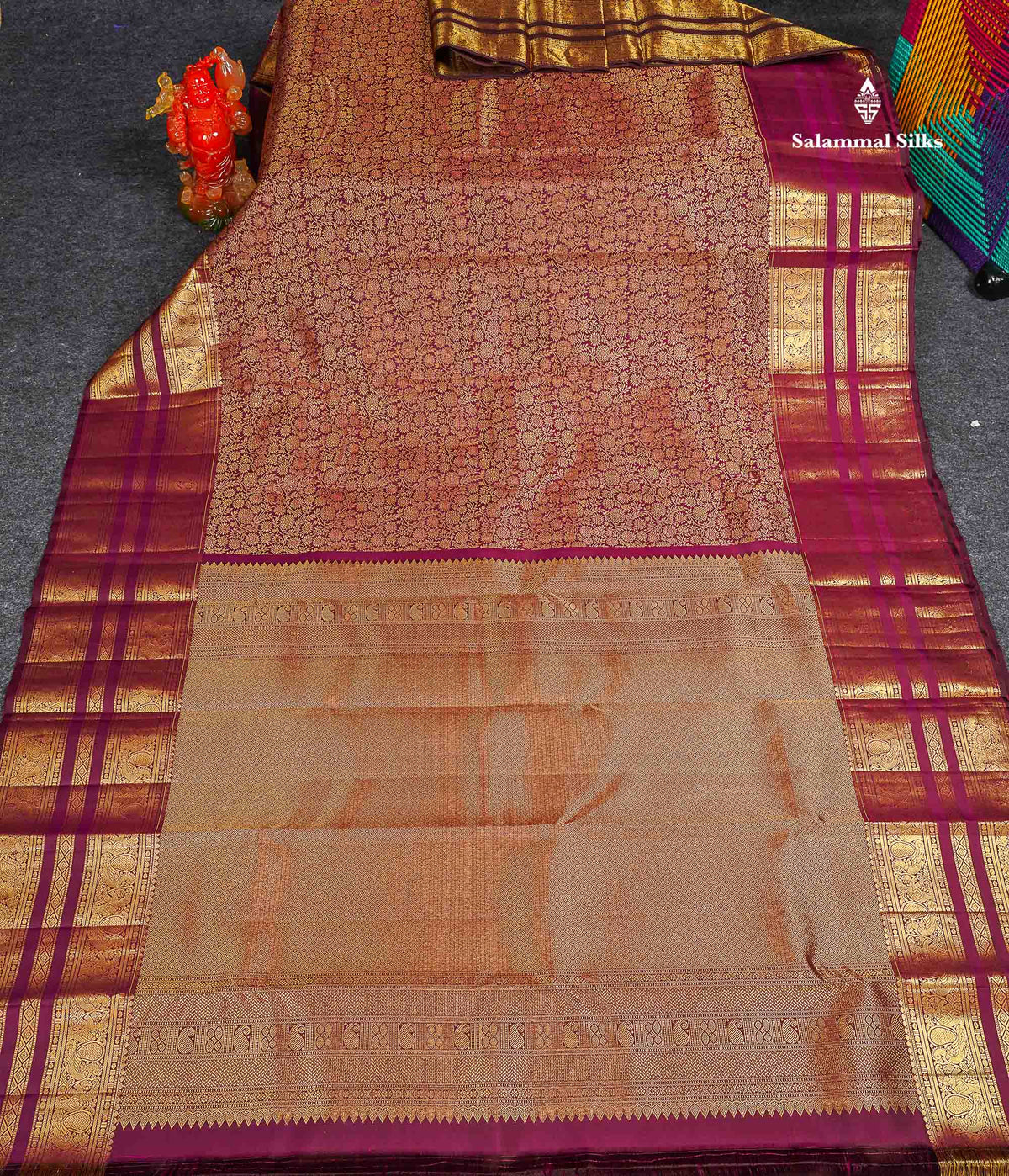 Bridal Pure Kanjivaram Silk Saree - Wine Purple Colour Body With Traditional Border