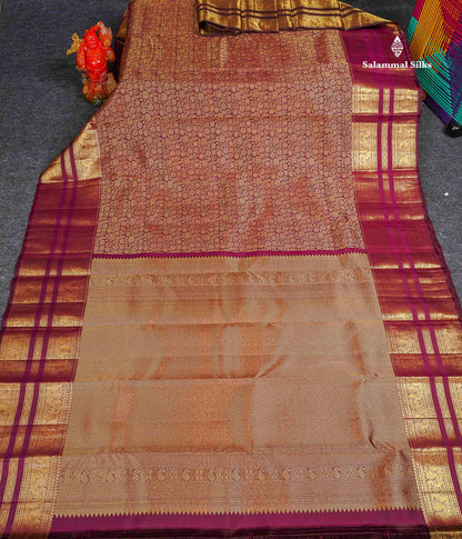 Bridal Pure Kanjivaram Silk Saree - Wine Purple Colour Body With Traditional Border