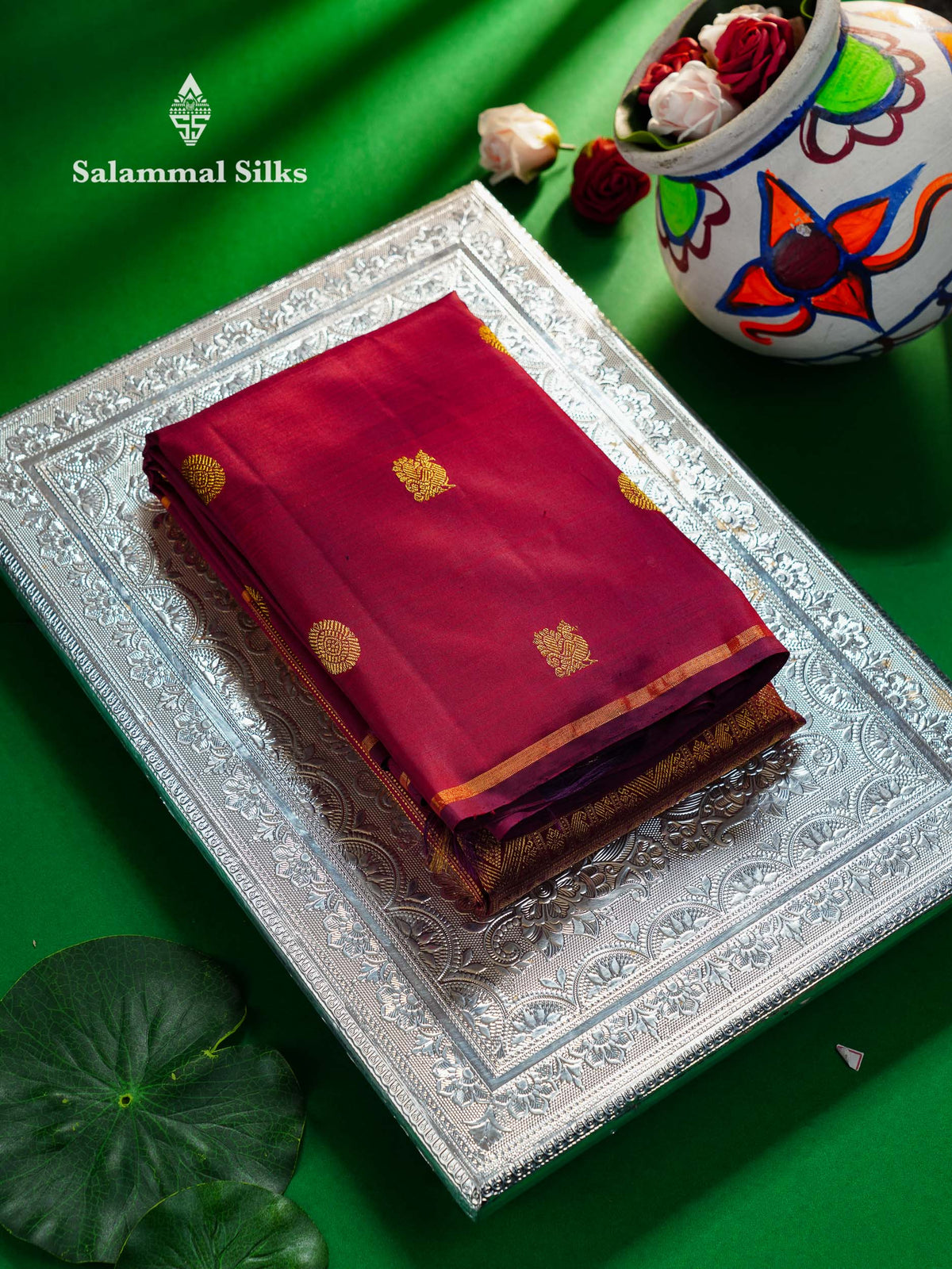 Beautiful Dual Tone Magenta Pure Kanjivaram Silk Saree With Traditional Long Peacocok & Chakaram Butta Border
