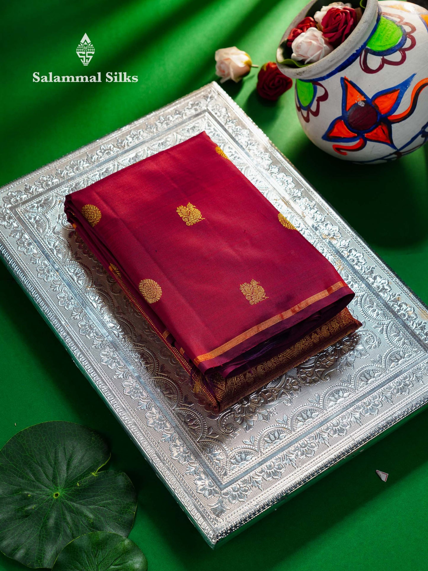 Beautiful Dual Tone Magenta Pure Kanjivaram Silk Saree With Traditional Long Peacocok & Chakaram Butta Border
