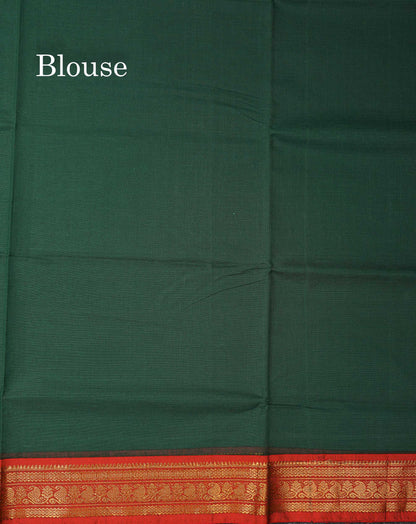 Beautiful Bottle Green Plain Pure Cotton Saree With Contrast Maroon Traditional Border
